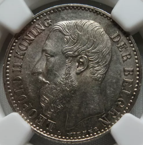 BELGIUM Netherlands 1 Franc 1887 NGC MS 61 UNC Flemish Dutch Leopold I Silver