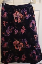 Vintage 80's Panther Midi Skirt  Plum Navy Floral Velvet  Size 13/14  NWT