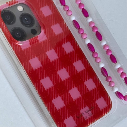 Coque Kate Spade iPhone 14 PRO bracelet vichy paillettes icône Sam rouge rose scintillant - Photo 5 sur 8