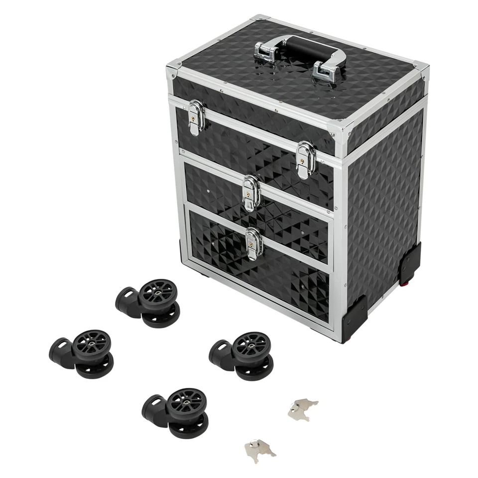 Estuche de tren de maquillaje con ruedas profesional organizador de almacenamiento de maquillaje carro de cosméticos Foto 2 de 4