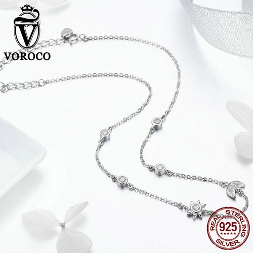 Voroco Último Collar Dije Plata Esterlina 925 Luna y Sol Gargantilla Cadena Joyería - Imagen 2 de 12