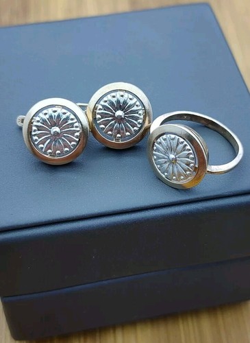 Vintage Soviet 925 Sterling Silver Set Ring and Earrings Luxury Jewelry - Picture 4 of 20
