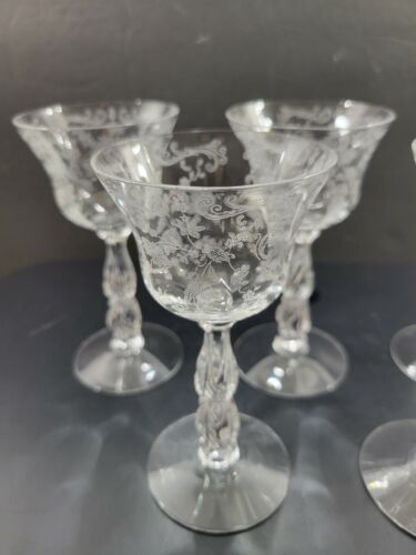 5 Vintage Cambridge Chantilly Kristall Cocktail Gläser Geätzt Floral 5 3/8" - Bild 4 von 11