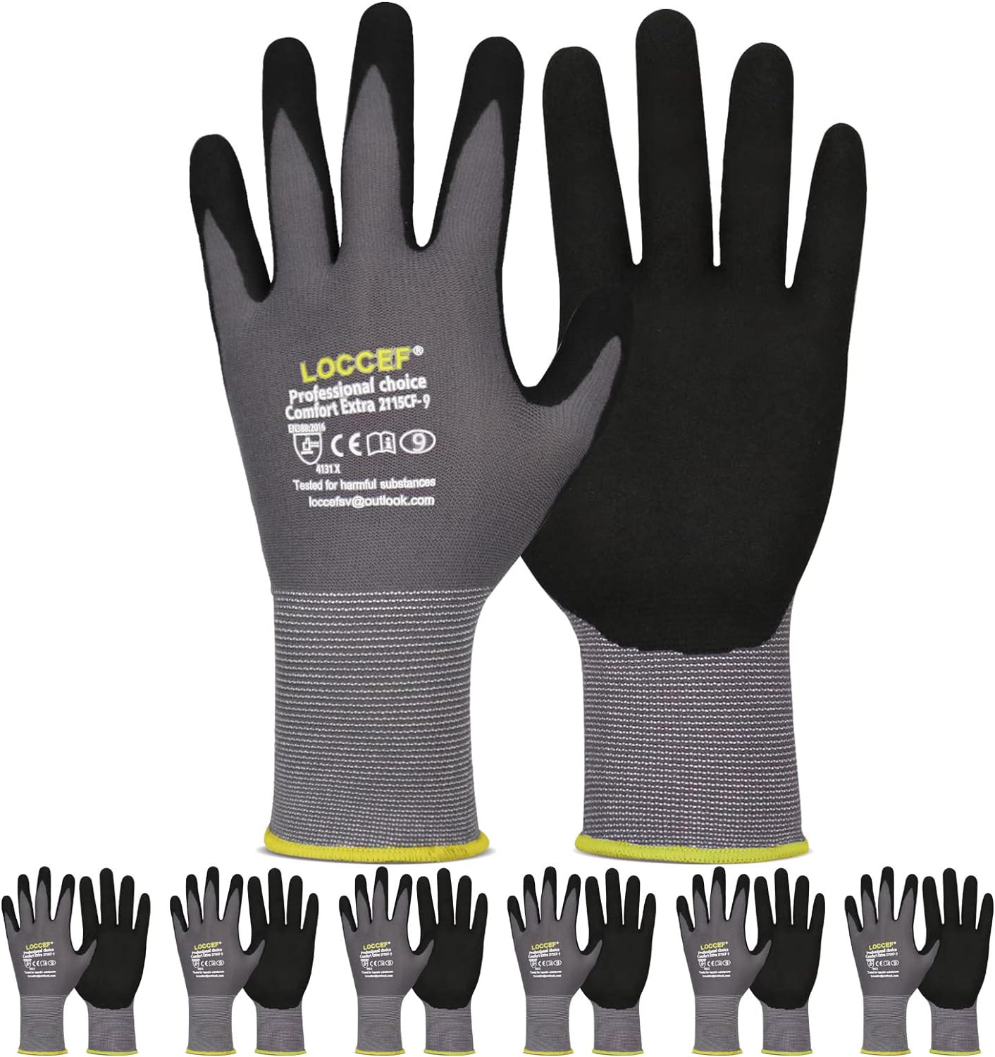 Work Gloves Microfoam Nitrile Coated-6 Pairs,Seamless Knit Nylon Gloves,Gray Wor