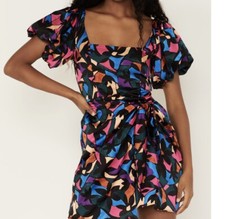 SHOW ME YOUR MUMU Floral Geometric Multicolored Puff Short Sleeve Dress M.A71