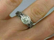 Art Deco Round Lab Created Diamond Bezel Set Filigree 925 Silver Engagement Ring