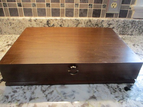 Vintage Wooden Flatware Chest Silverware Storage Box With Maroon Lining
