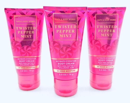 3 BATH & BODY WORKS TWISTED PEPPERMINT ULTRA MOISTURE SHEA BODY CREAM 2.5oz - Picture 4 of 10