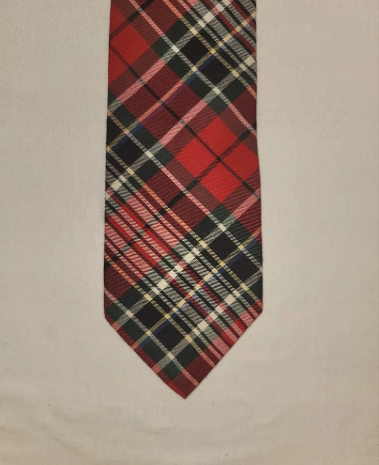 Corbata de cuello bajo a cuadros roja/verde/azul para hombre Foto 2 de 4