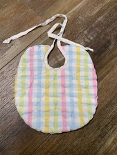 Vintage Baby Bib Pink Blue Yellow Green Plaid Checked Quilted Padded Infant