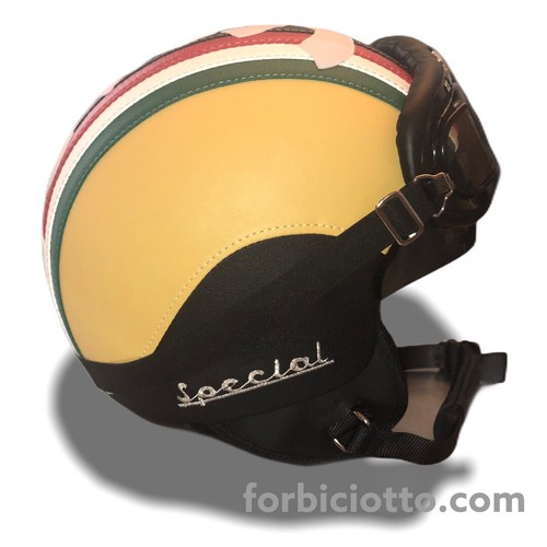 Casco vintage in pelle personalizzato Special Giallo Nero Vespa Bandiera  Italia | eBay