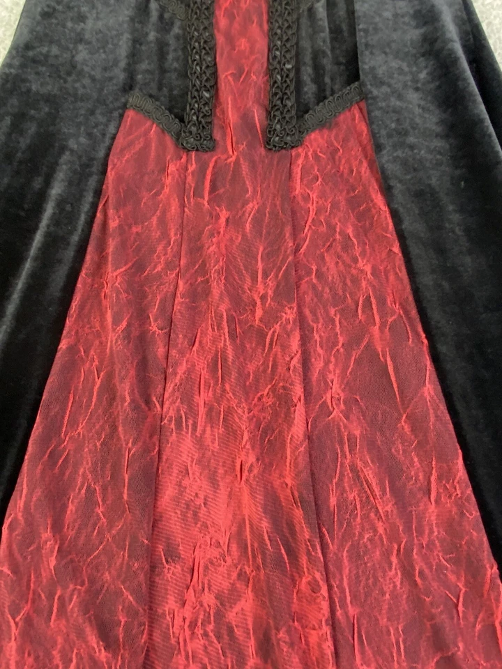 Vintage 90s CYKXTEES Velvet Black Crimson Red Maxi Dress Steampunk Gothic L EXC - Image 4 of 4
