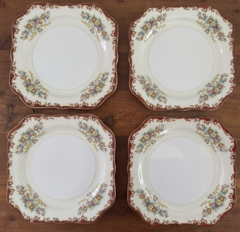 Vtg Set Of 4 Kikusui Bone China 7 3/4" Square Salad Plates KIK14  Made In Japan