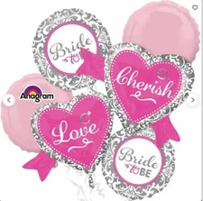 Anagram #32126 "BRIDE TO BE" "LOVE" "CHERISH" Party Balloon Bouquet 5pk - NEW