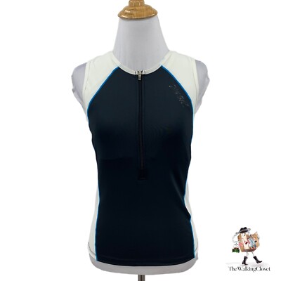 Zeet Cycling Tank Womens L Large White Black Colorblock Half Zip Singlet Stretch