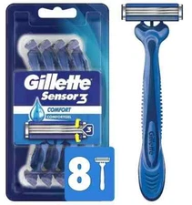 Gillette Sensor3 Comfort Disposable Razors for Men - 8 Count, Lubrastrip NIB