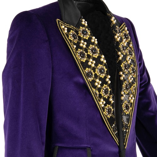 DOLCE & GABBANA Crystals Sequins Embroidery Tuxedo Blazer Purple Black 09758 - Picture 5 of 6