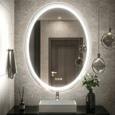 Oval Anti-Fog Bathroom LED Vanity Mirrors Dimmable 3 Color Setting Makeup Mirror
