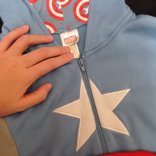 Captain America Zip-up Mask Hoodie Light blue, Red & White Kids Size L/XL - Picture 3 of 6