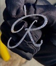 925 Sterling Silver Initial "R" Pendant Round Cut Simulated Diamond