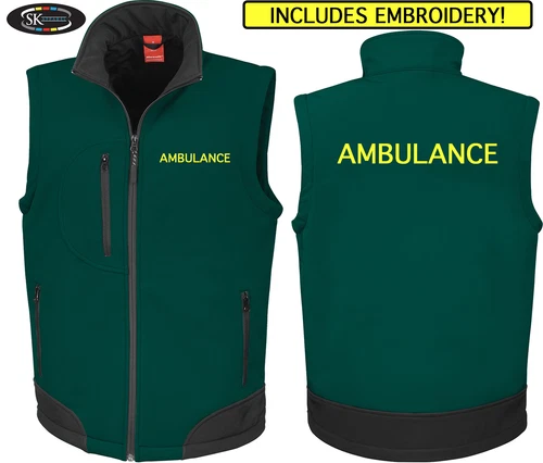 Ambulance Bodywarmer Gilet Bottle Green Printed Medic First Aid Jacket Coat