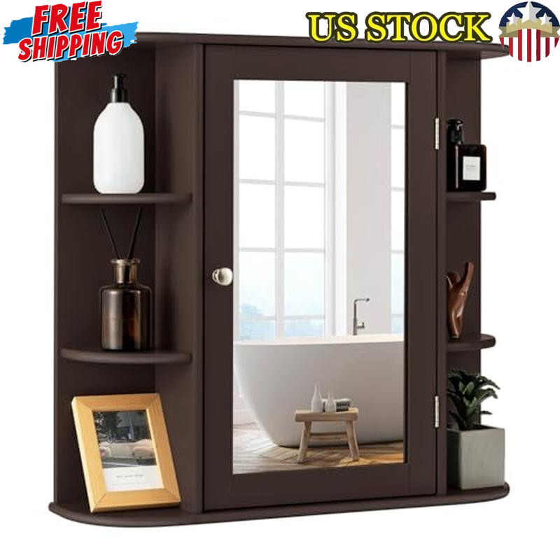 Wall Mount Mirror Storage Cabinet with Adjustable Shelves Bathroom Organizer-image