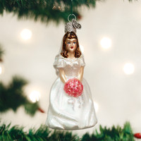 10226 Bride Brunette Glass Ornament Old World Christmas Wedding White Dress 10226 Bride Brunette Glass Ornament Old World Christmas Wedding White Dress