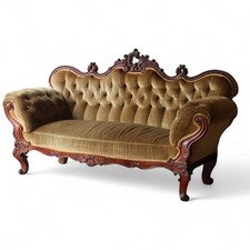 ​Antique Victorian Rococo Revival Mahogany Sofa Carved Scroll Arm Parlour Settee
