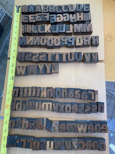 126 Antique vintage 1 3/4” wooden letterpress type printer blocks various letter