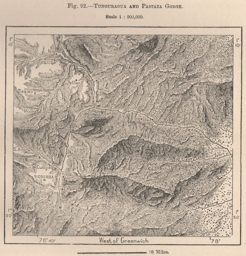 Tunguraghua and Pastaza Gorge. Ecuador 1885 old antique vintage map plan chart