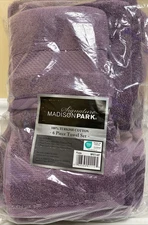 MADISON PARK SIGNATURE 100% Turkish 6 Piece Cotton Towel Set Purple NEW
