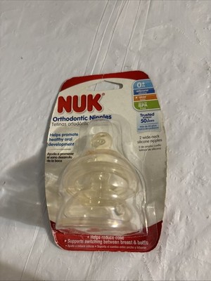 NUK Orthodontic 2pc Wide Neck Slow Flow Silicone Nipples 0mo+ Sz. 1 Germany 2012
