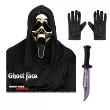 Adult Ghost Face� Gold Metallic Mask + Blade +Gloves Official FunWorld Halloween