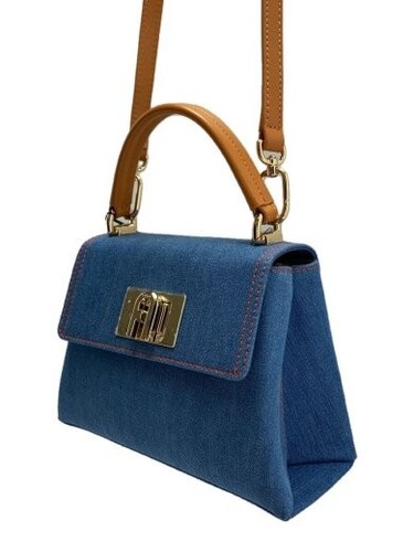 Mini bolso de hombro usado FURLA 1927 WB00109 asa superior índigo liso envío gratuito JPN - Imagen 10 de 12