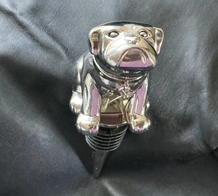 Botella Bulldog Bulldog Granero Cerámica Raro, Retirado Tapón de Vino con Dije Metal Plateado Foto 2 de 4