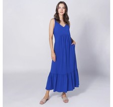 Cuddl Duds Flexwear Maxi Dress Size Small Sleeveless V Neck Regal Blue Feminine