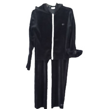 Vtg Y2K Nike Velour Track Suit Set Womens 6 Mini Swoosh Black Satin Tonal Stripe