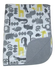 Circo Yellow Gray Monkey Giraffe Elephant Rhino Baby Blanket Animals Sherpa