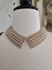 Vintage 1950's Antiqued Bead Pearls Necklace Collar Mid Century 14 Inch