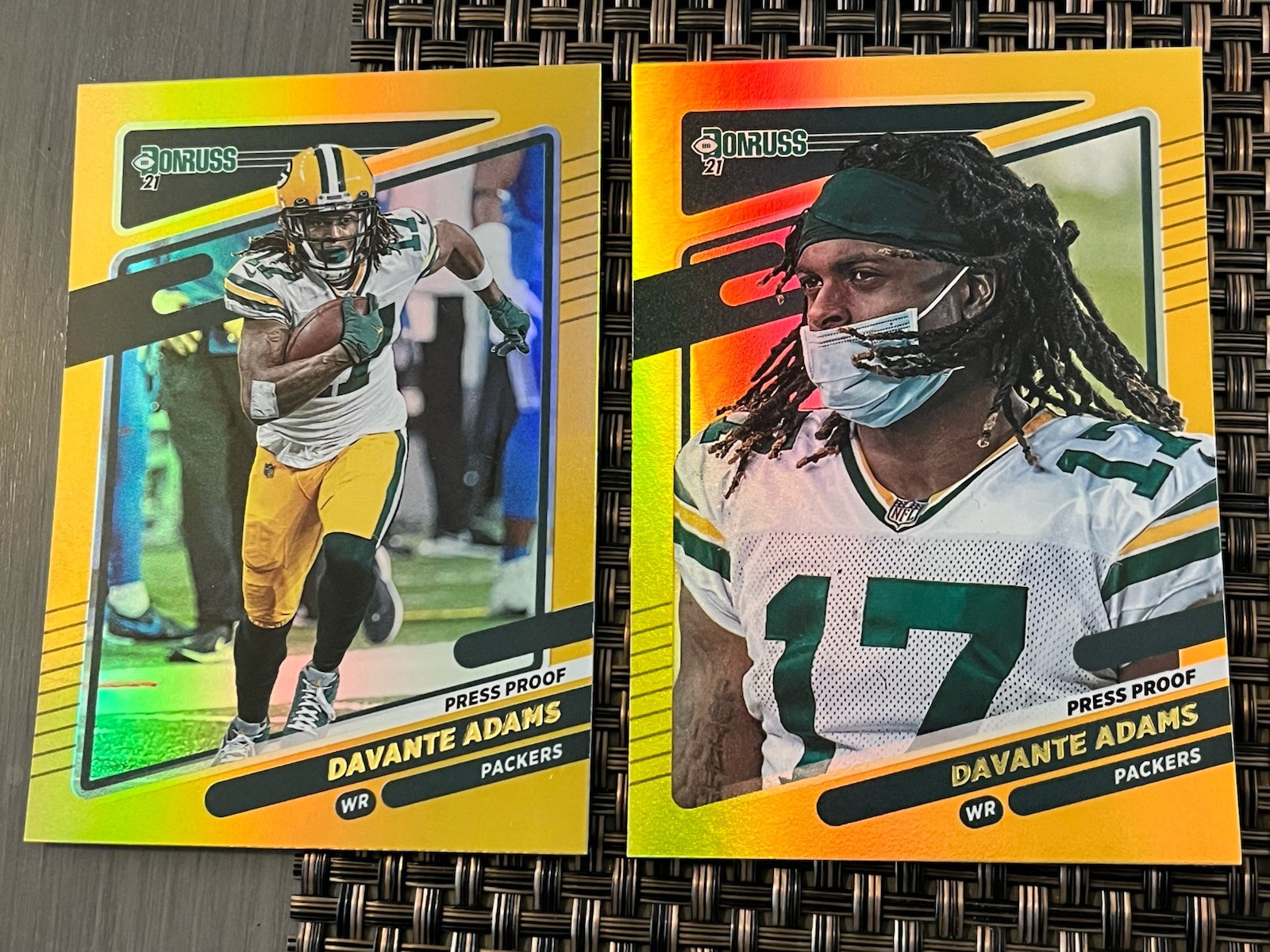 DAVANTE ADAMS 2021 Donruss Gold Press Proof Premium No Helmet Variation + Base