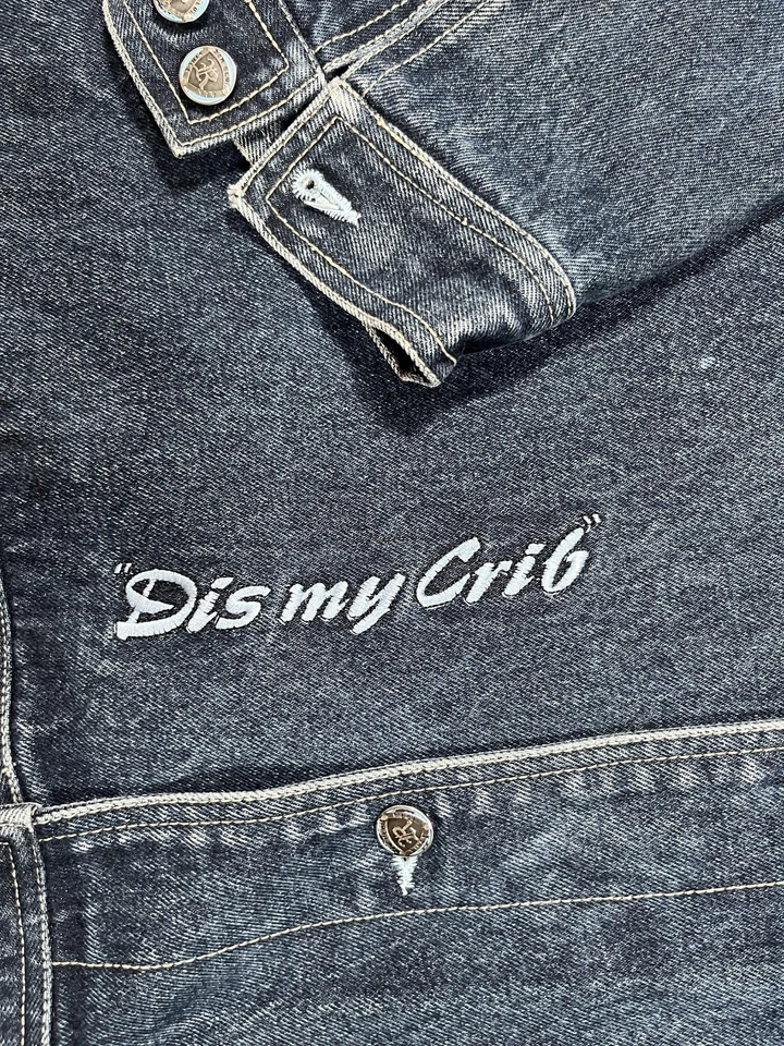 Chaqueta Azul Crudo Para Hombres 2XL Denim Bordado Bulldog Gráfico Dis my Cuna Aplique Foto 4 de 4