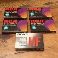 Lot Of 5 - 60 Minute Hi-Fi Stereo Audio Cassette Blank Tapes Sealed RCA Sony New