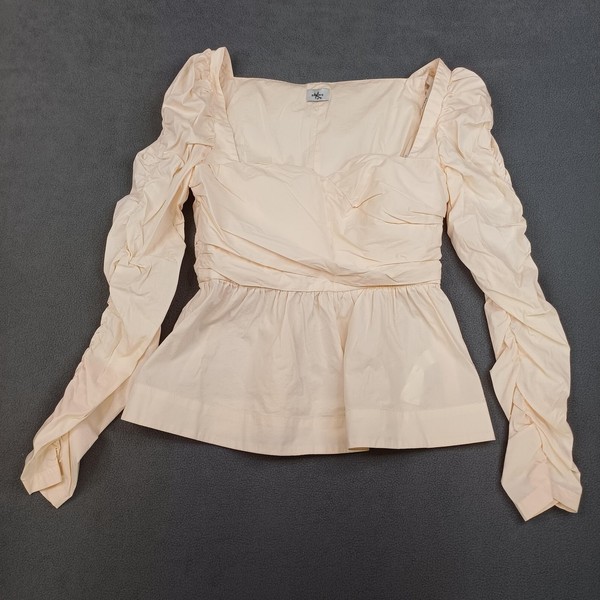 Sheike Blouse Womens 10 White Square Neck Puff Sleeve Ruffle Peplum Party Top