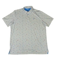 Johnnie-O Surfing Print Striped Performance Stretch Striped Golf Polo Shirt XL