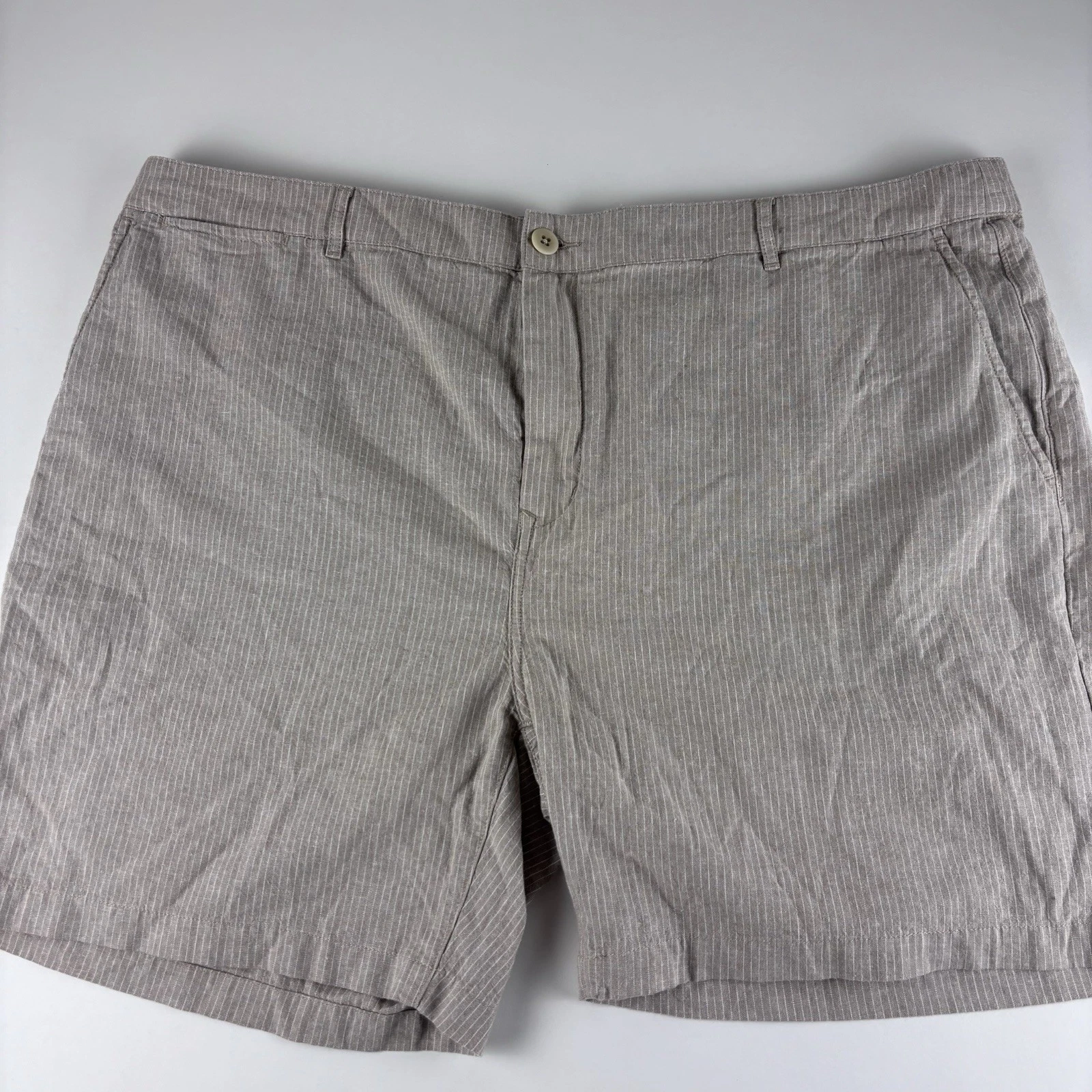 New Flint And Tinder Chino Shorts Mens 44 Beige Stripe Linen Cotton 7 Inch NWT