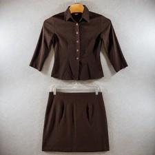 1314 Vintage Faux Suede 70s Retro Mod 2 Piece Skirt Set Brown USA Womens S