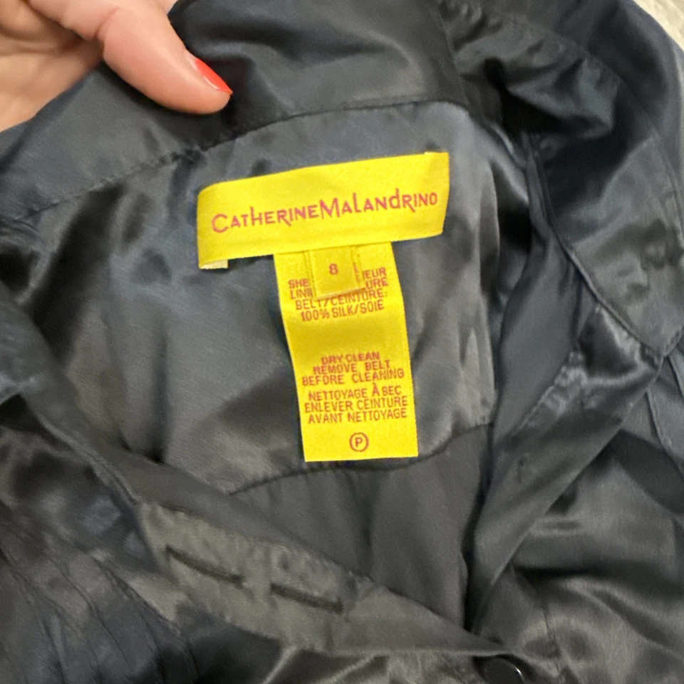 Catherine Malandrino 女式丝绸长袖纽扣连衣裙黑色 8 码 — 第 2/4 张图片