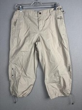 Columbia GRT Capri Pants Womens Medium Khaki Ripstop Hiking Drawcord Zip Pockets
