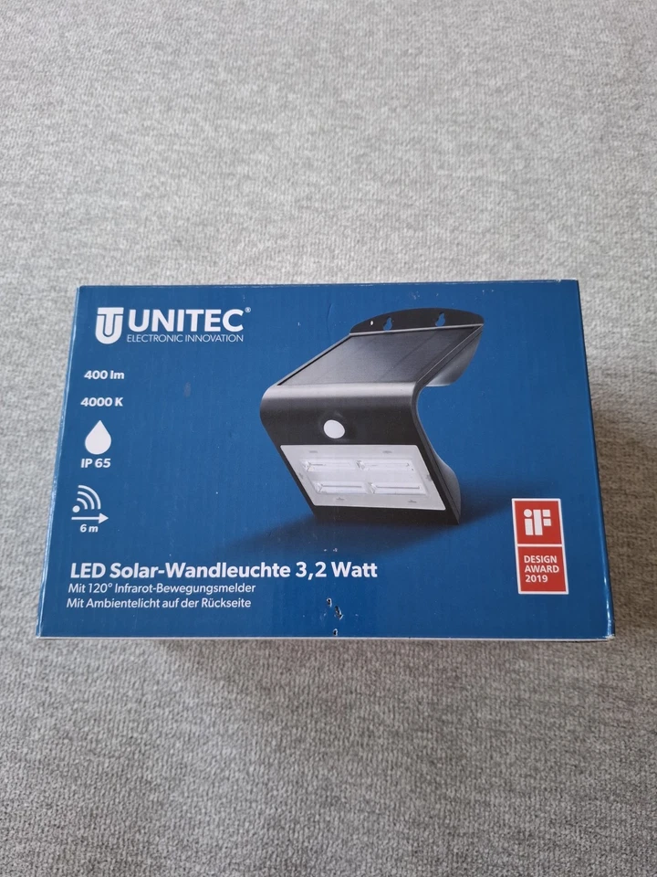 UniTec LED Solar-Wandleuchte schwarz mit Bewegungsmelder 3,2 W IP65 Ambientlicht - Bild 2 von 4