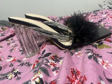 Rhinestone Feather Clear Block Heel Sandals